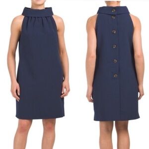 Sail to Sable Solid Navy Cowl Halter Neck Shift Dress NWT [1452]